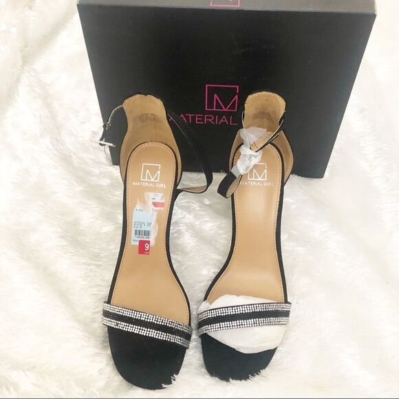 Material Girl Blaire Fabric Open Toe Black heels 9 - Picture 1 of 4